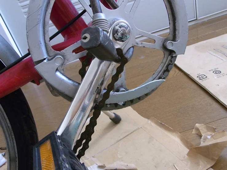 an unzipped bike parked inside of a garage