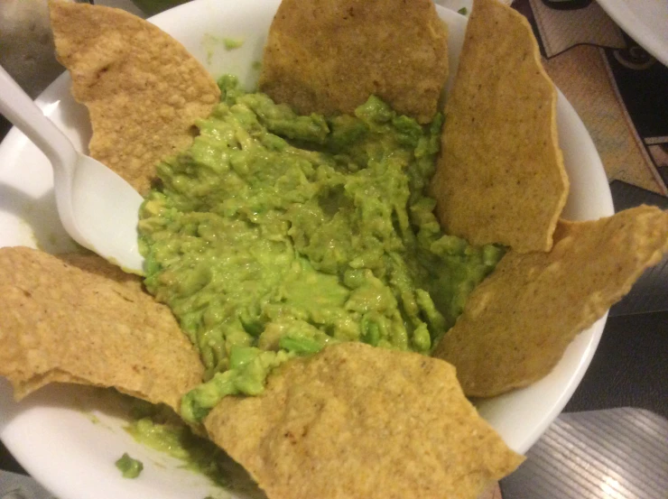 some chips and guacamole on a plate