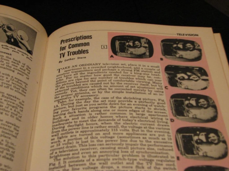 a book open showing images of cartoon characters and instructions
