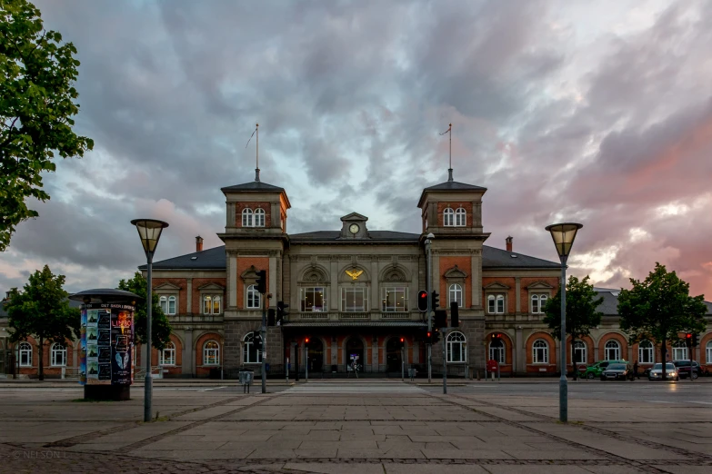 the buildings are in an empty town square