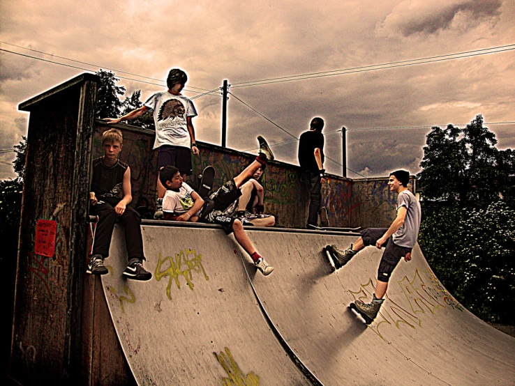 several s riding on skateboards on the ramp