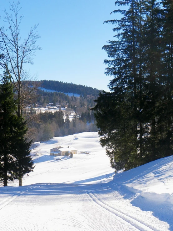 a ski resort and its snow covered path