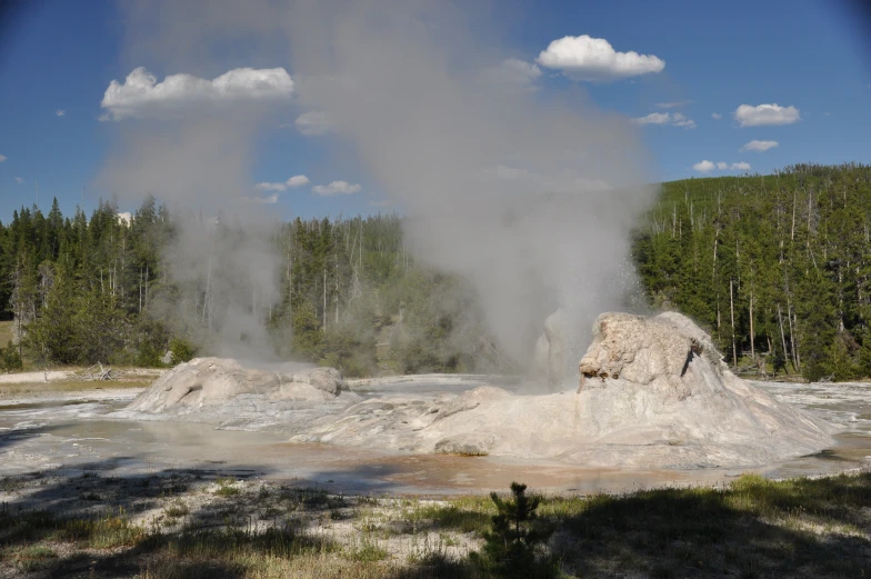 the smoke coming out of a huge geyser