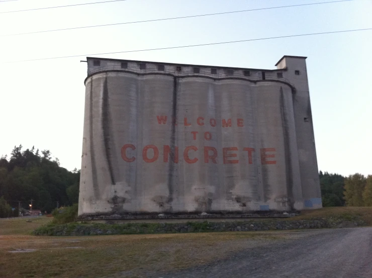 large concrete structure that reads welcome to concrete