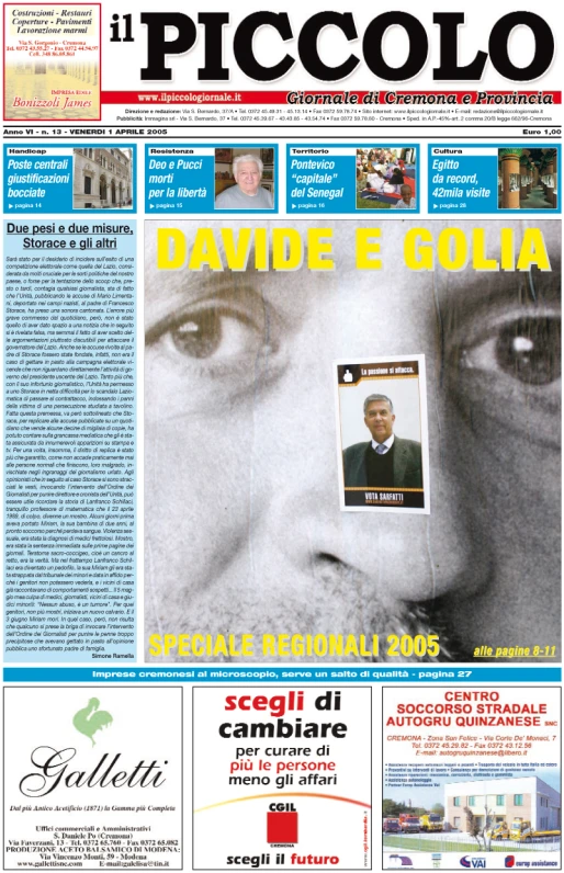 the front page of the newspaper la piccola