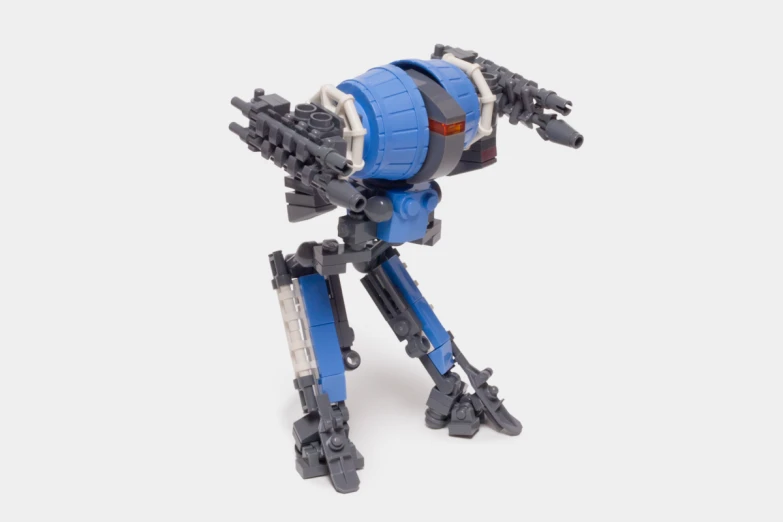 the lego robot is on its back legs