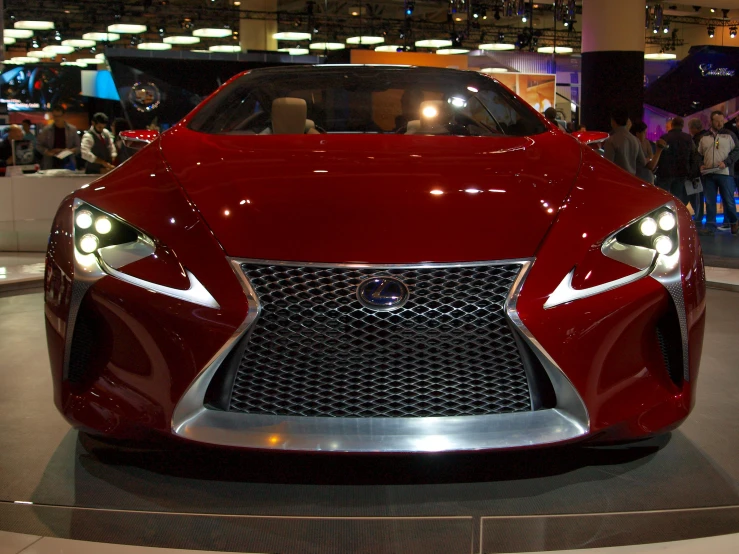 a close up of a fancy car in a building