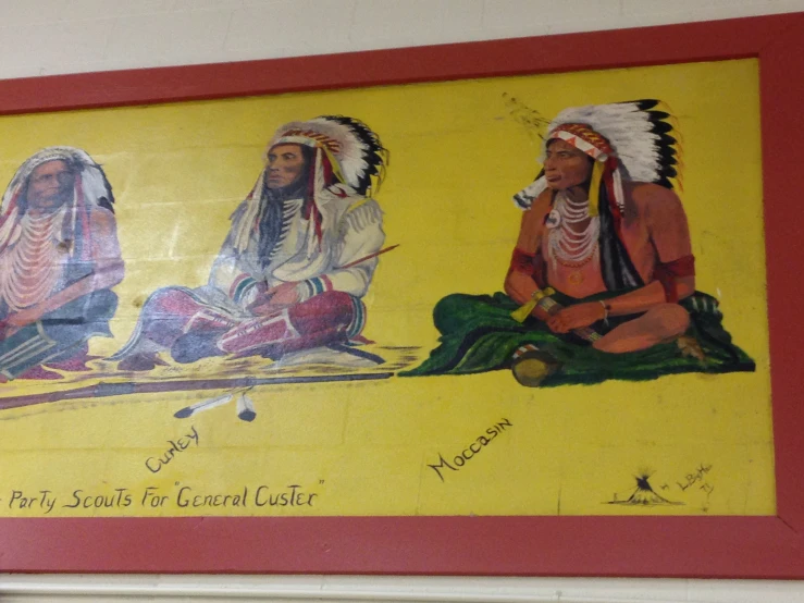 a painting depicts some people in native indian dress