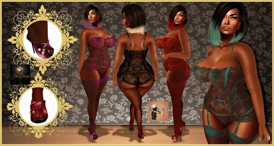 three different women in different lingerie designs