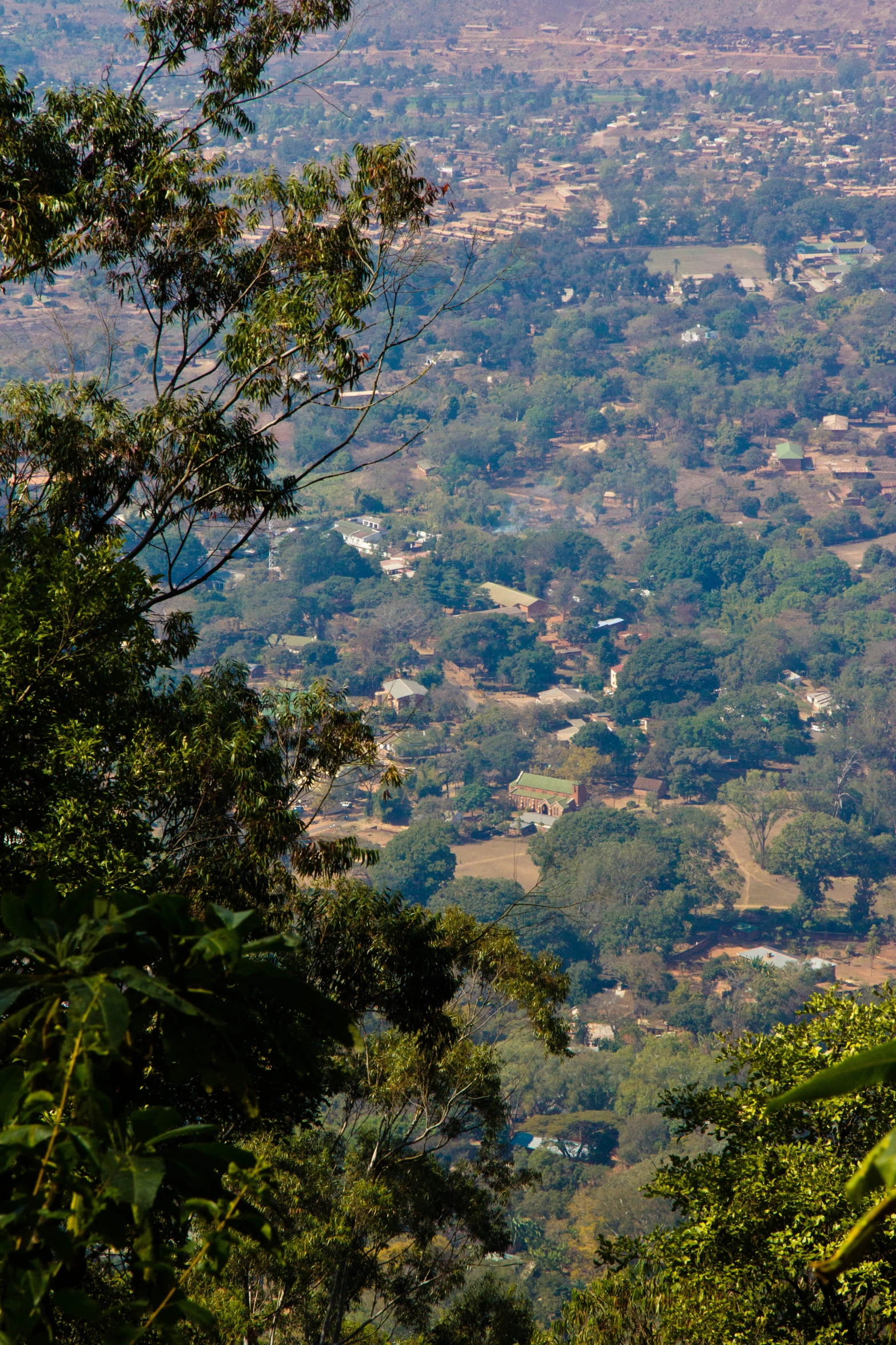 the view from a hill with the surrounding town