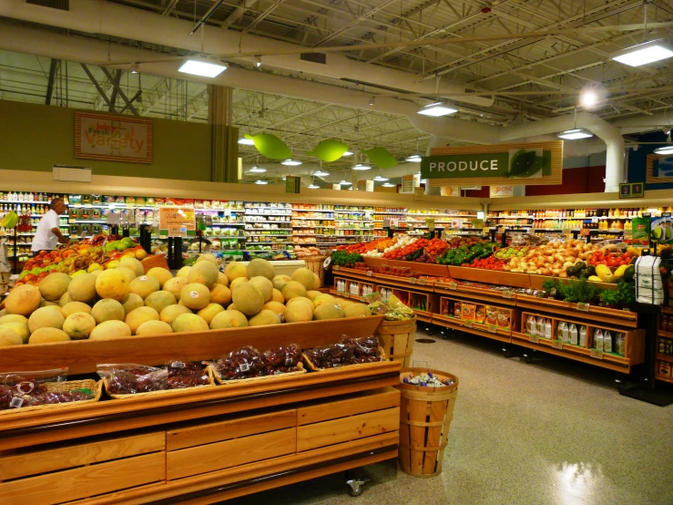 a grocery store with an assortment of fruits