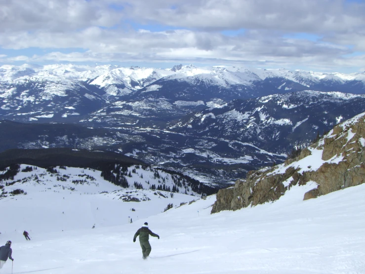 a man on skies looking down at mountains