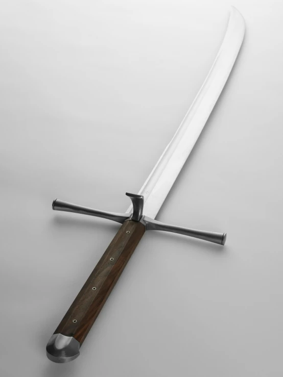 this is a sword with wooden handles and a curved blade