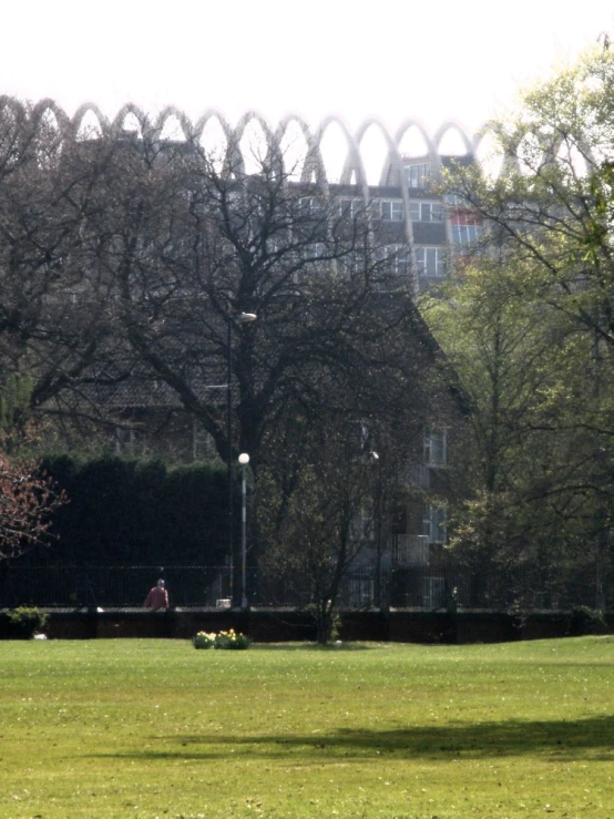 a couple of men sitting on top of a lush green park