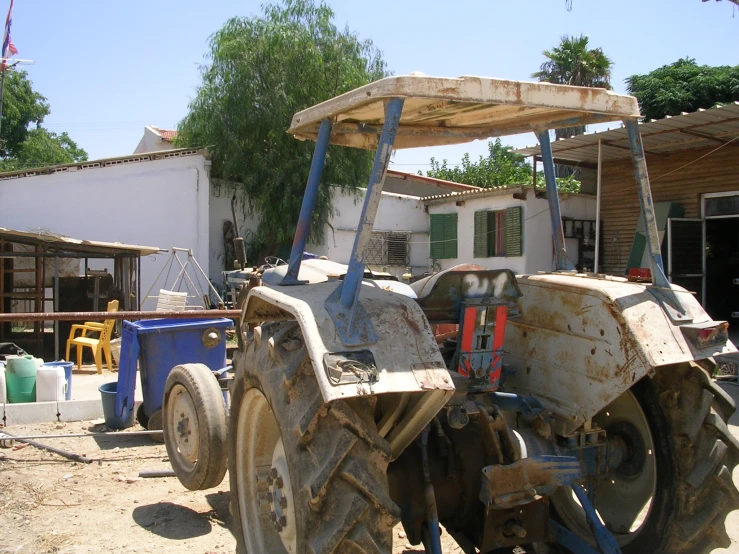 a big old vehicle is out in the dirt