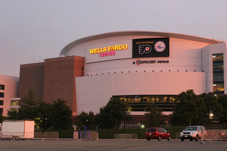 there is a large stadium building that has an entrance