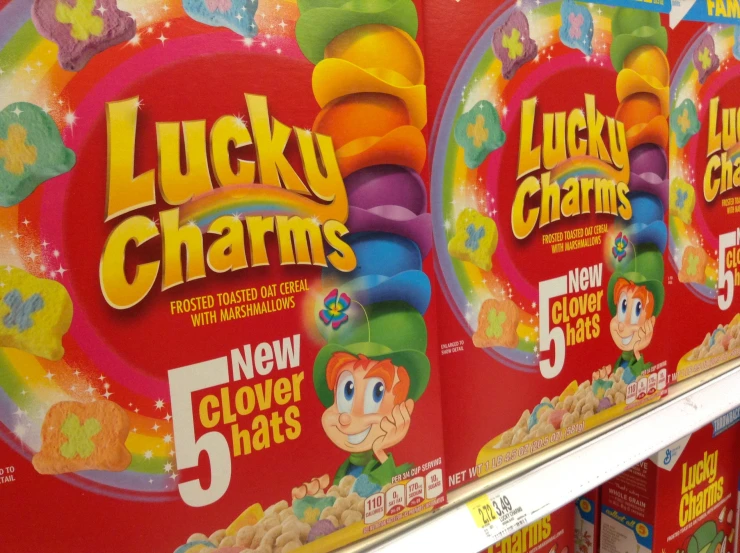 lucky charms cereals are on sale in a store