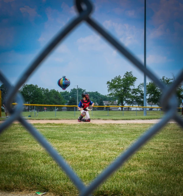 a baseball game being played from the batter's position