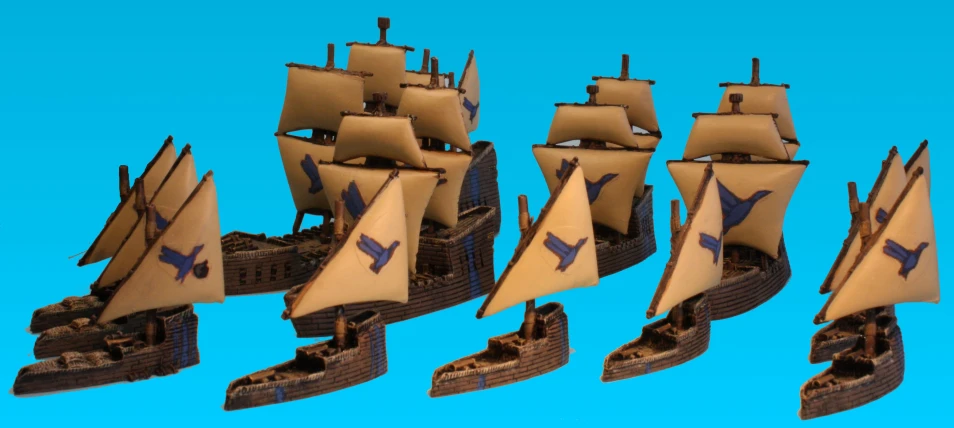 an animation of a flying boat with many sails