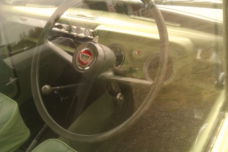 a car with an steering wheel and a steering wheel