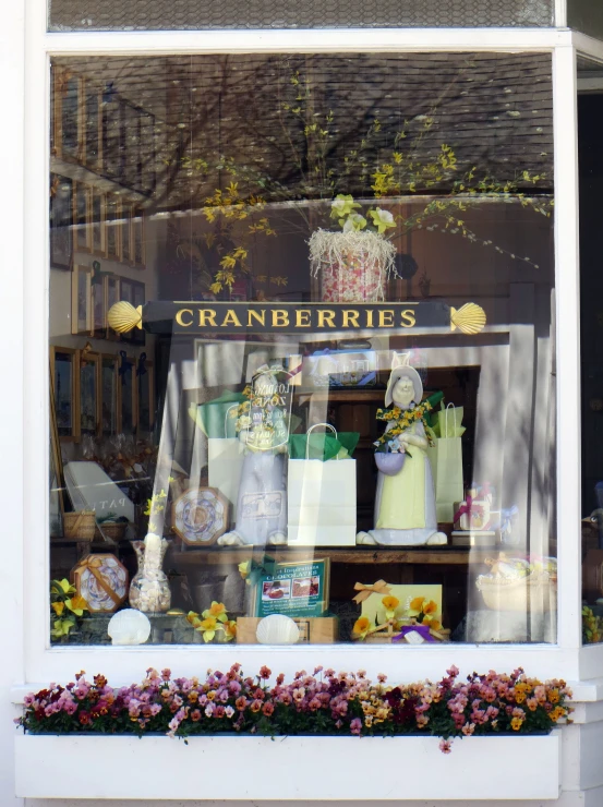 the window is showing an assortment of cakes and pies