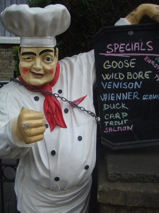 statue of a chef giving the thumbs up sign for a restaurant