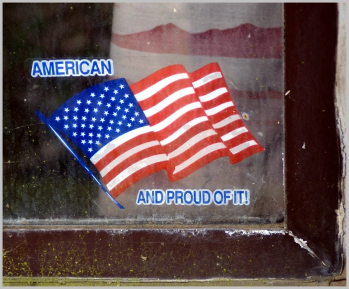 a window with american flags drawn on it