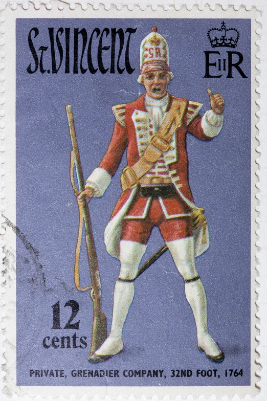 a stamp from germany shows a soldier with a rifle