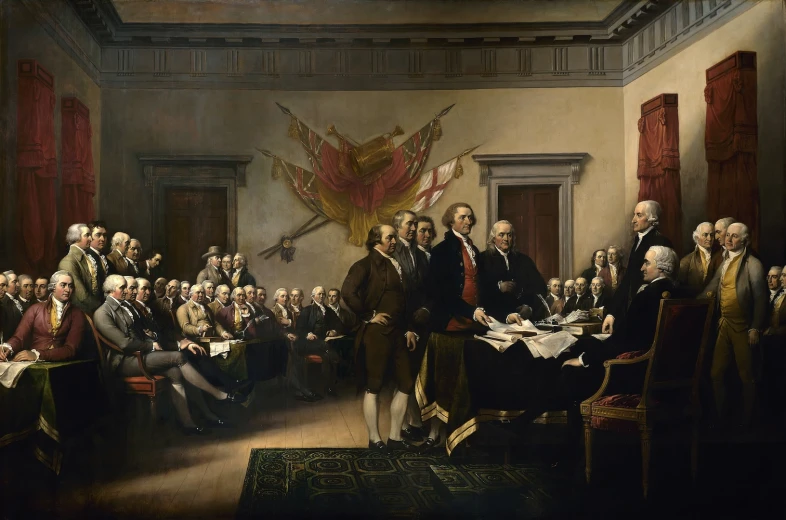 a painting showing the signing of the united states