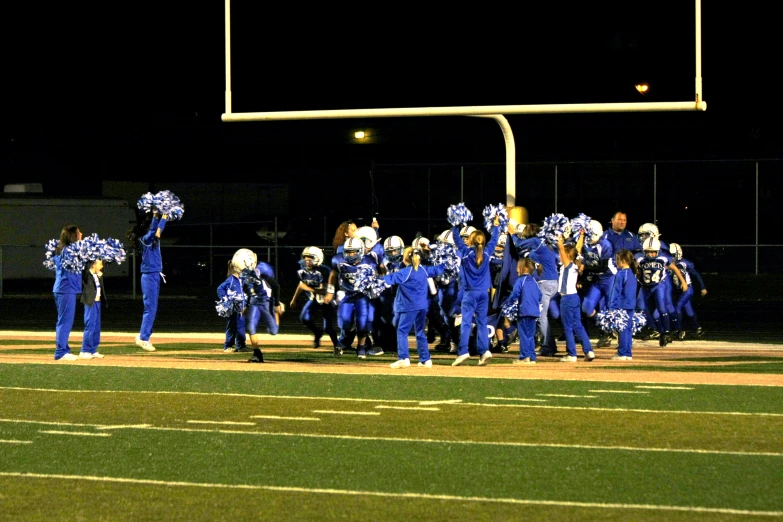 a football team stands on the field as it walks