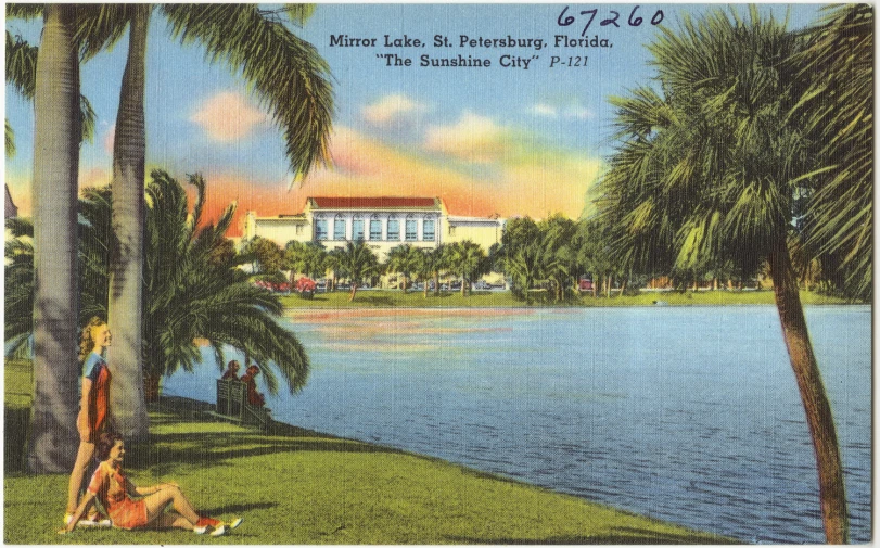 vintage hawaiian postcard of the korowa el & flamingous friday on the shores of lake charles