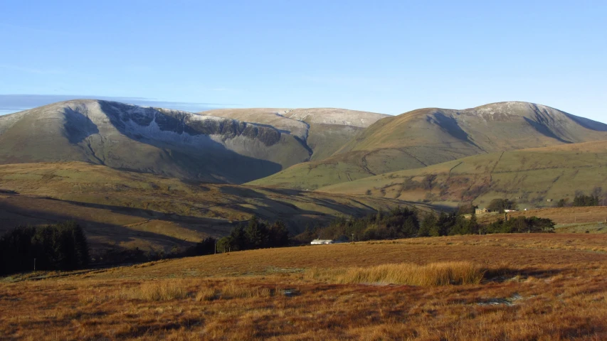 mountain with a herd of sheep grazing on a grassy field