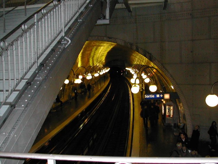 the subway train is going through a tunnel