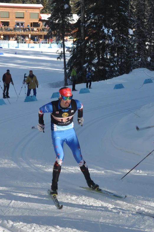 two skiers competing in an open snow area