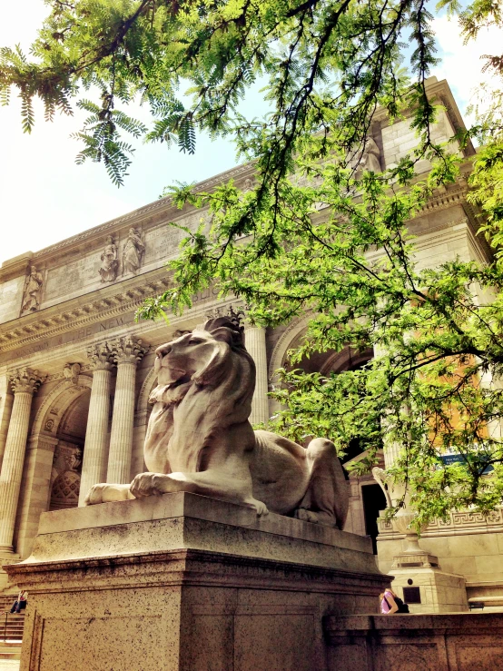 the building has many pillars and arches with lion sculptures on each side