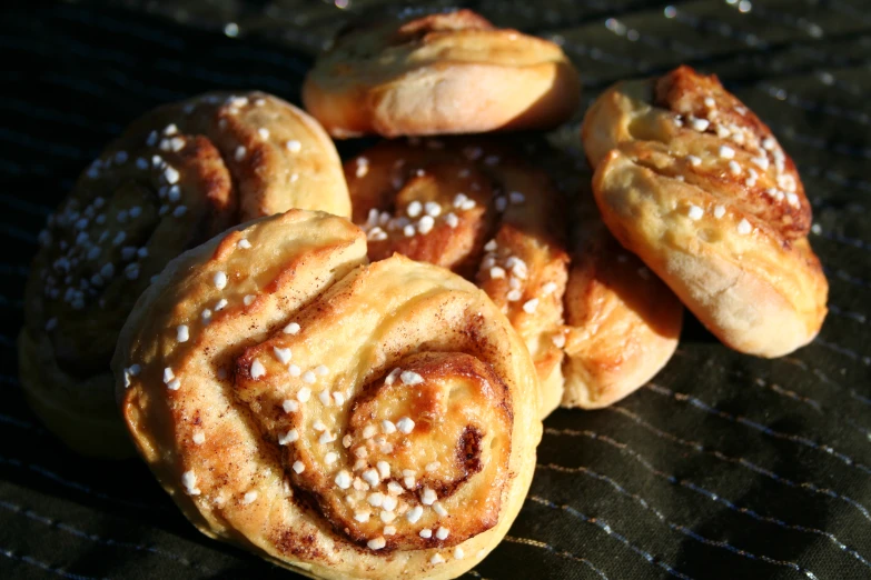 a close up of a bunch of pastries