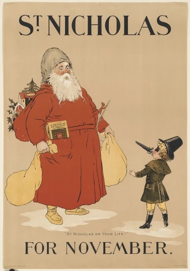 an old poster with a santa and a little boy