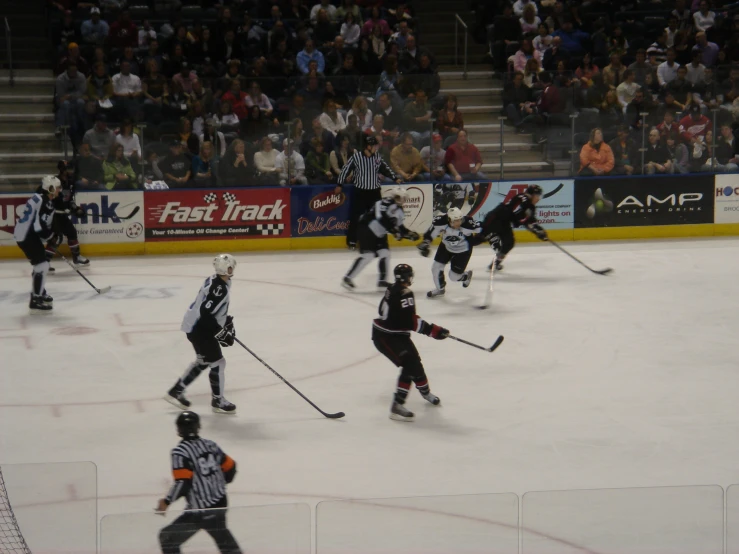 an ice hockey team playing during a game