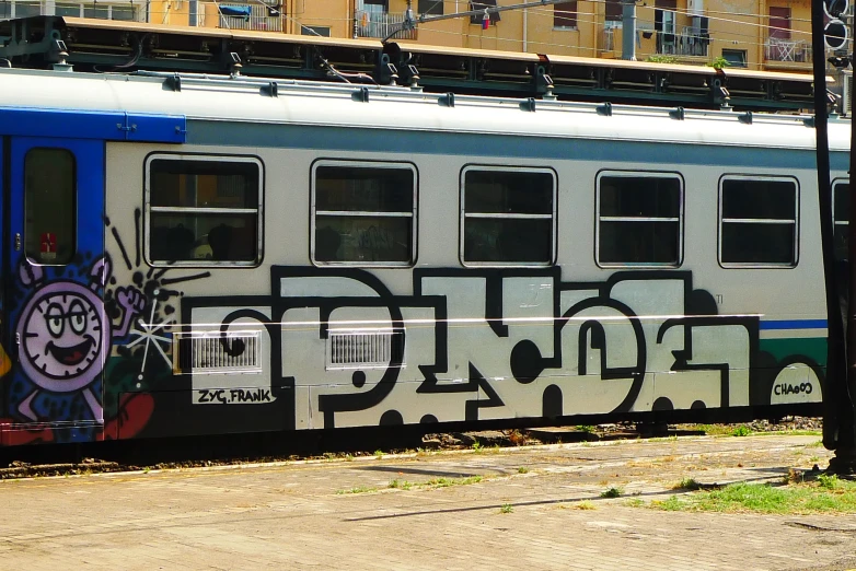 the graffiti is painted on the side of a train