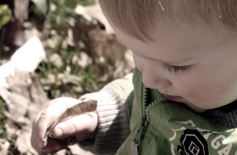 a young child is holding a piece of food