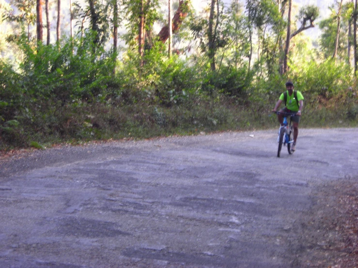 a person on a bike riding in the road