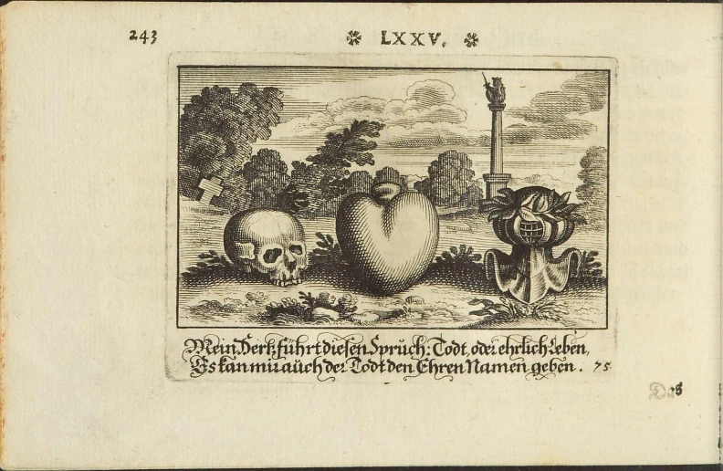 an antique print of three strange looking objects