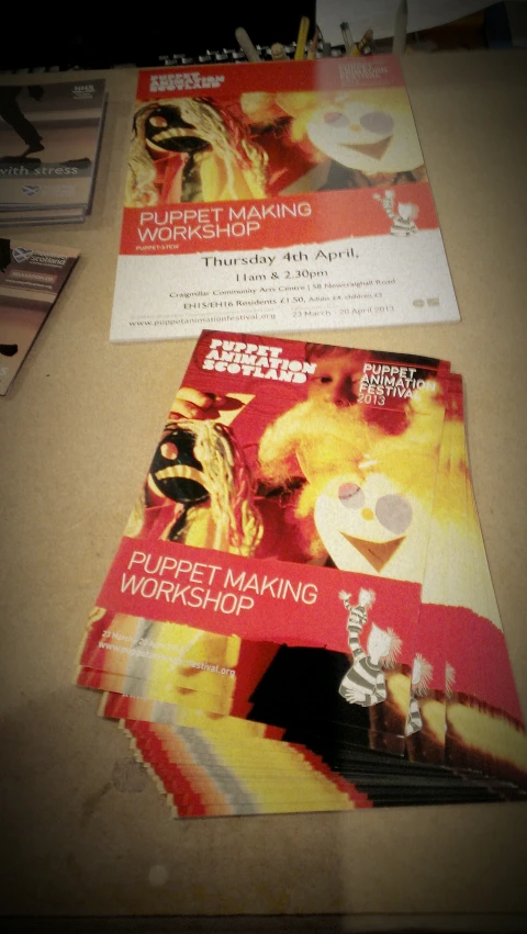 the inside of two flyers for a puppet making workshop