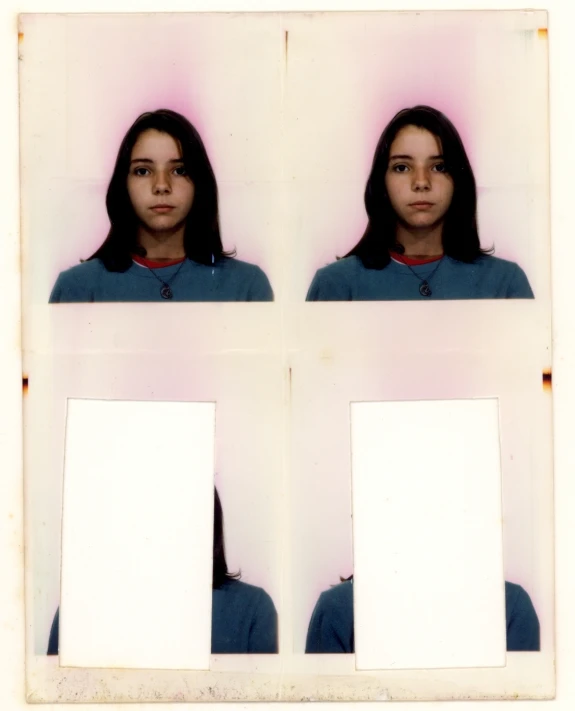 the four faces of a young woman are arranged in a grid