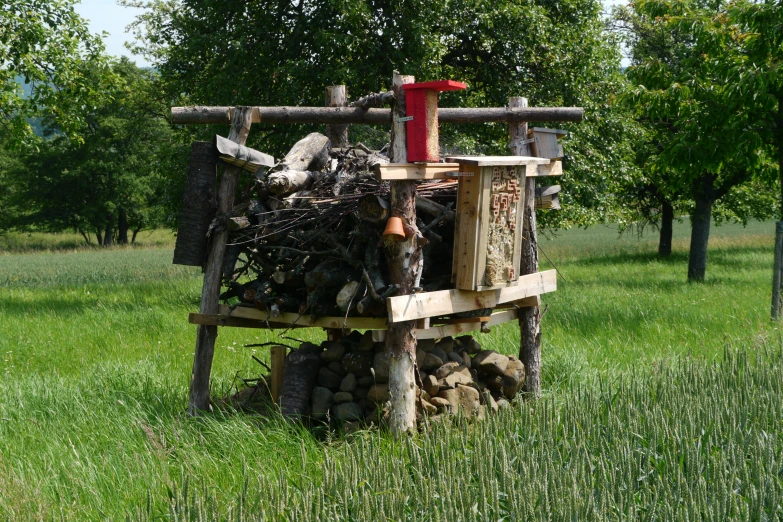 a fire hydrant is built into a piece of wood