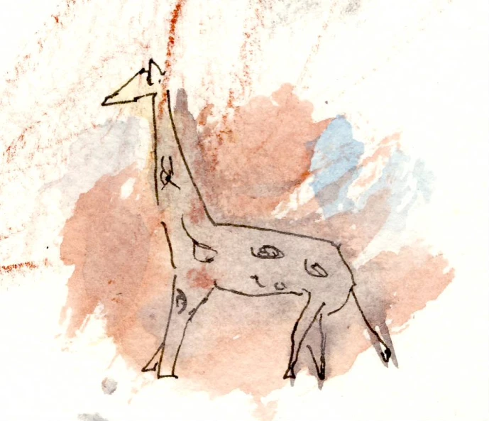 the drawing shows a giraffe with its nose open