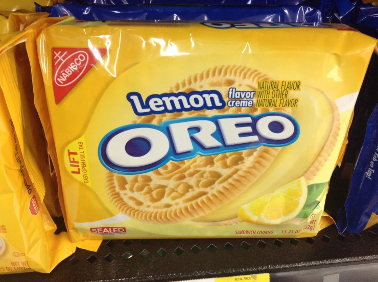 a snack bag of lemon oreo sitting on a shelf