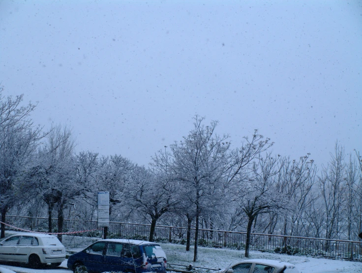 two vehicles on a street with snow on them