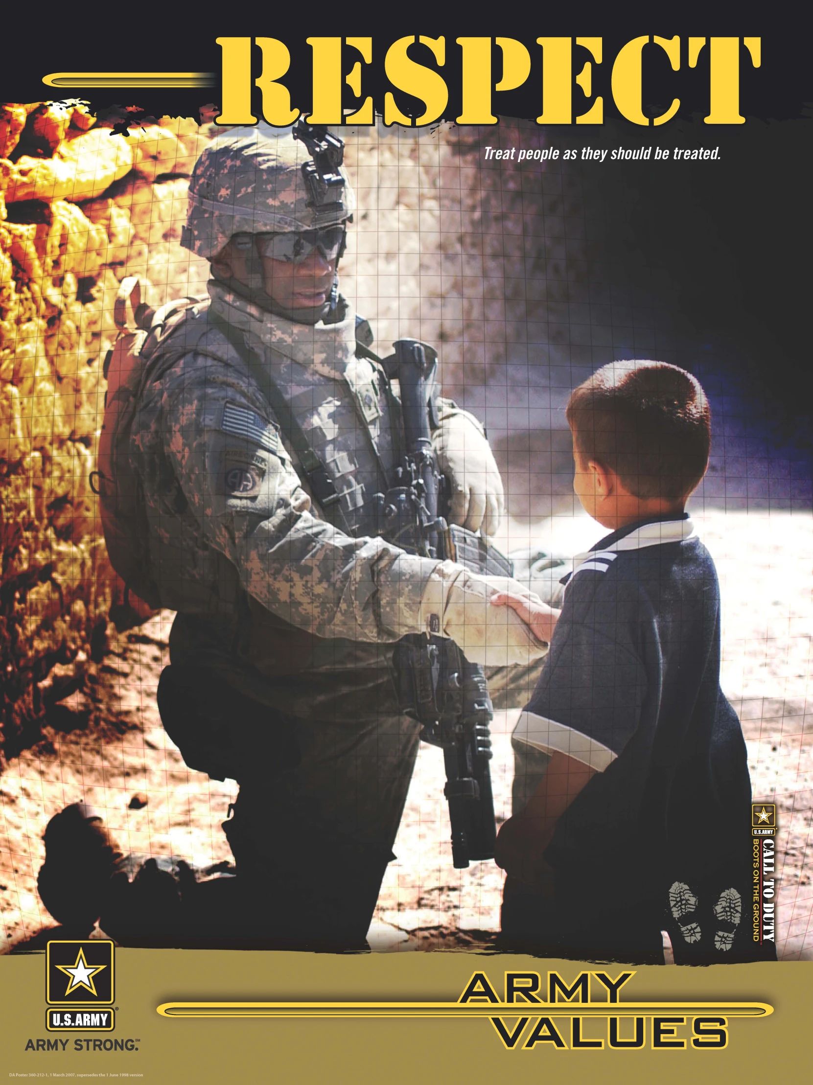 a boy and soldier next to each other