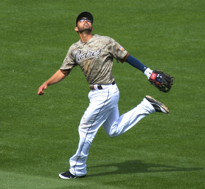 a baseball player with a glove on during the day